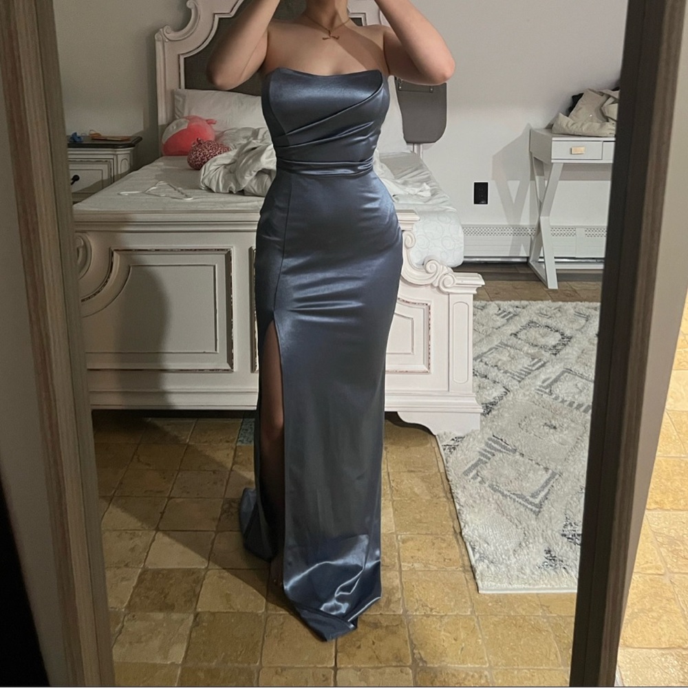 Windsor Strapless High-Slit Satin Dress
